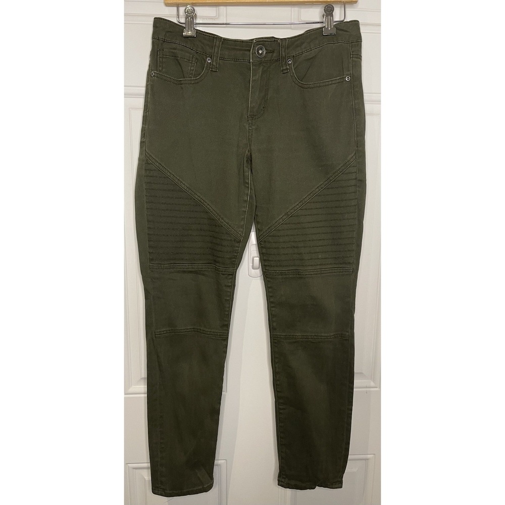 Seven7 Women's 10 Olive Green Skinny Moto Jeans High Rise Ankle Biker Stretch